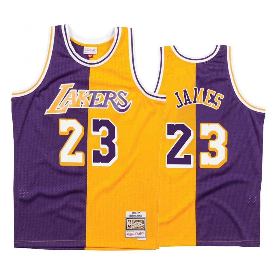 Los Angeles Lakers LeBron James #23 Purple Gold Split Jersey