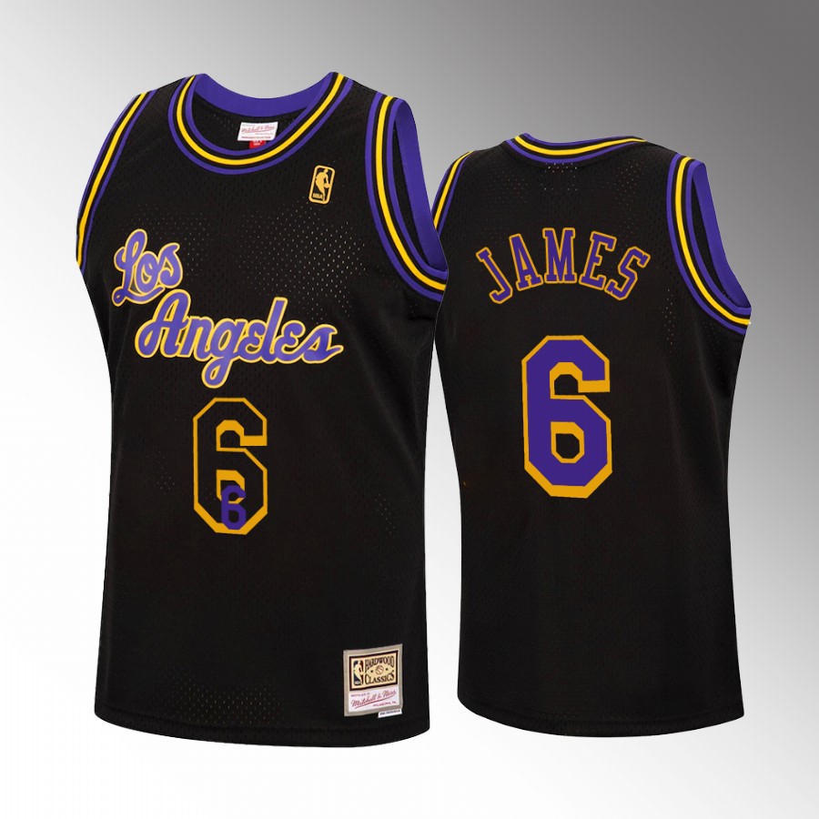 Los Angeles Lakers LeBron James Black Hollywood Nights Men Jersey Hardwood Classics