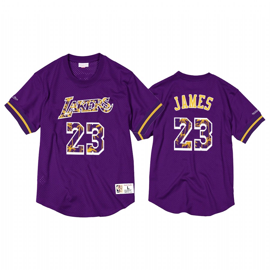 Los Angeles Lakers LeBron James Purple Palm Tree Mesh Crewneck Jersey #23