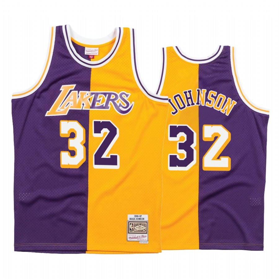 Los Angeles Lakers Magic Johnson #32 Purple Gold Split Jersey