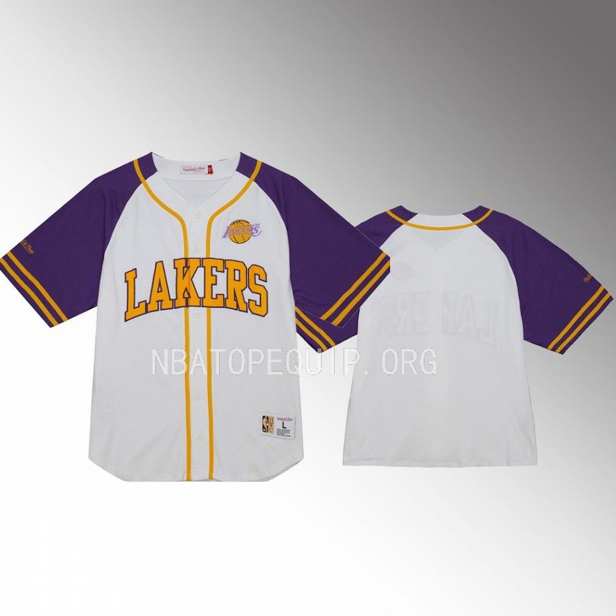 Los Angeles Lakers Mitchell Ness White Baseball Jersey