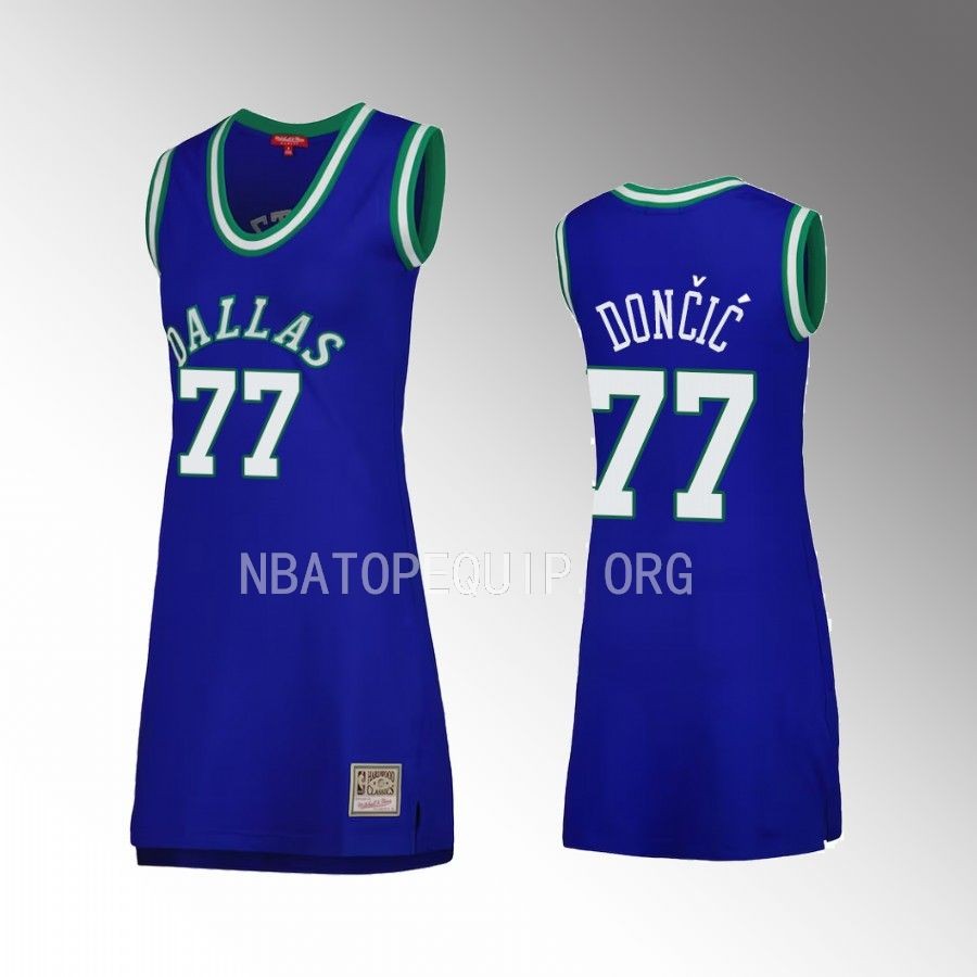 Luka Doncic Dallas Mavericks #77 Hardwood Classics 1998 Jersey Blue Throwback Dress Women