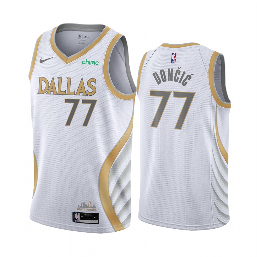Luka Doncic Dallas Mavericks White City Edition Gold silver logo  Jersey