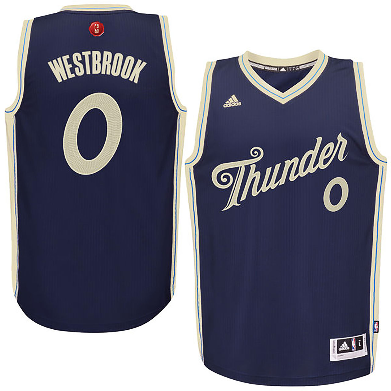 Male 2015-16 Season Oklahoma City Thunder #0 Russell Westbrook Christmas Navy Blue Jersey