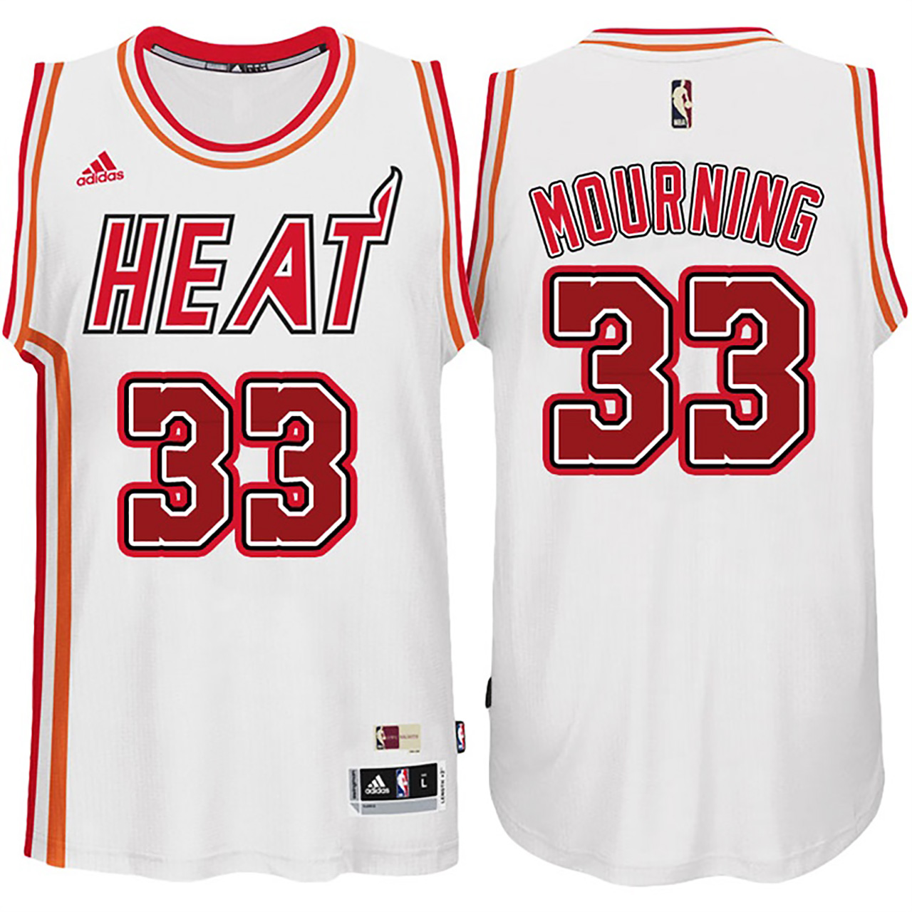 Male Alonzo Mourning Miami Heat #33 White Hardwood Classic Swingman Jersey