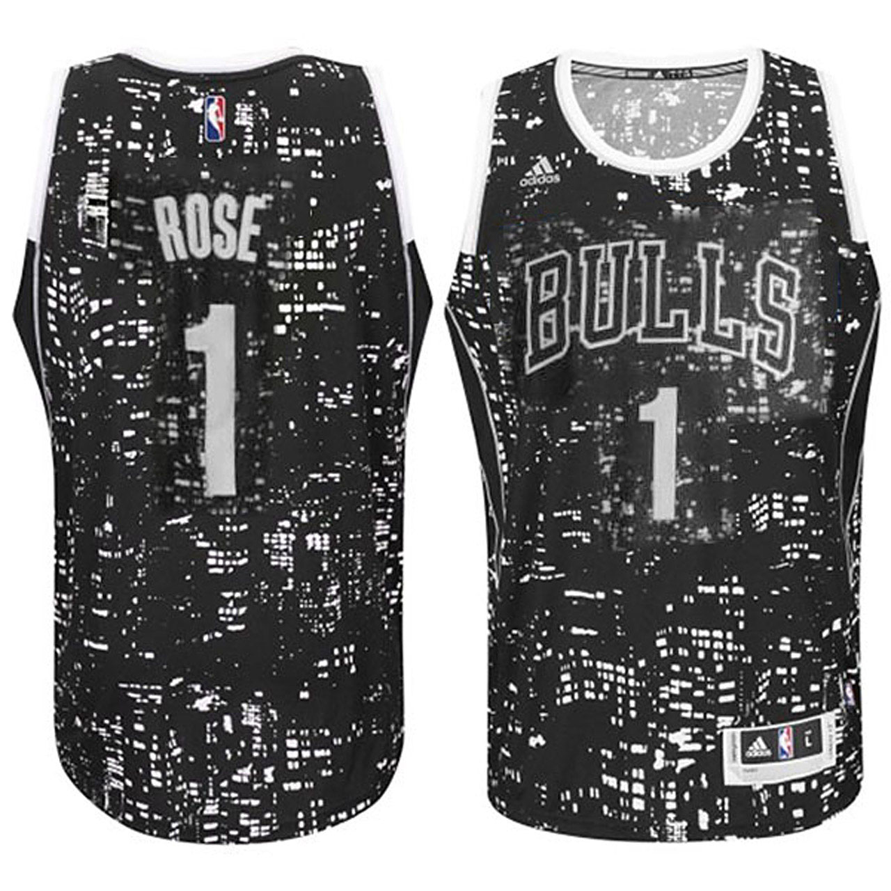 Male Chicago Bulls #1 Derrick Rose City Lights Black Swingman Jersey