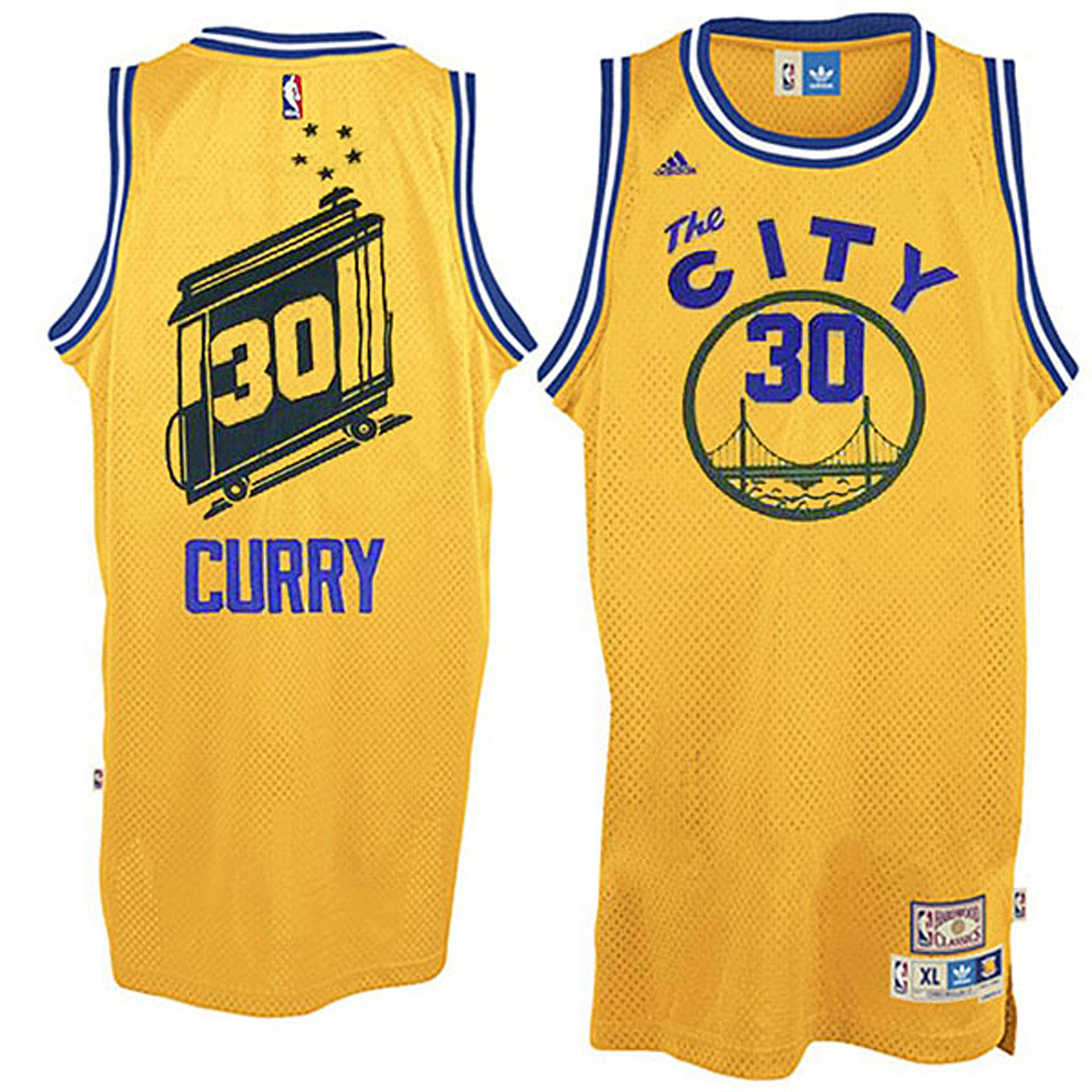 Male Golden State Warriors The City Bus #30 Stephen Curry Yellow Throwback Jersey