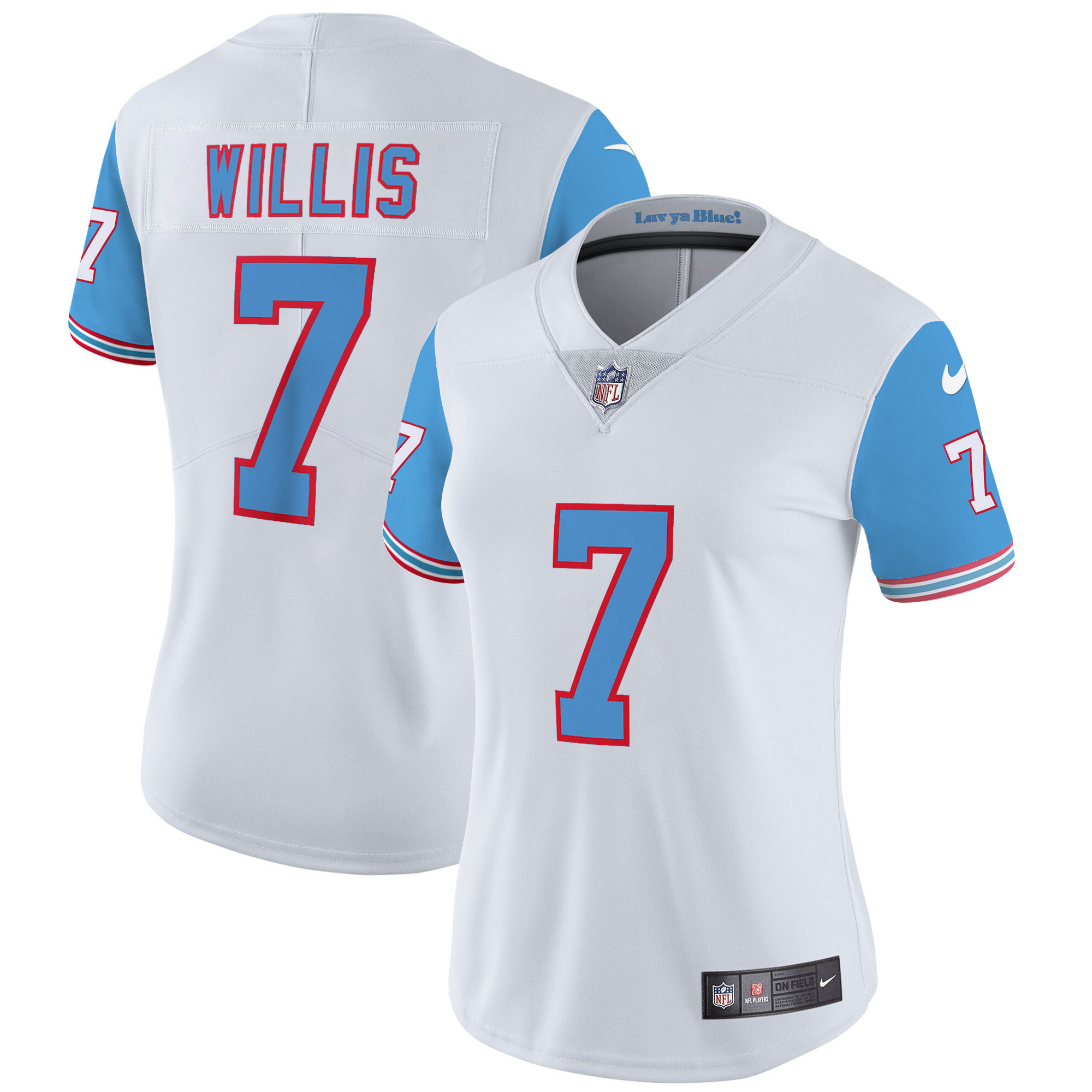 Malik Willis Women's Tennessee Titans Throwback Limited Vapor Blue Sleeves Jersey