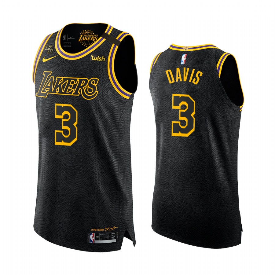 Mamba Forever Anthony Davis Los Angeles Lakers Black Mamba Golden #3 Jersey