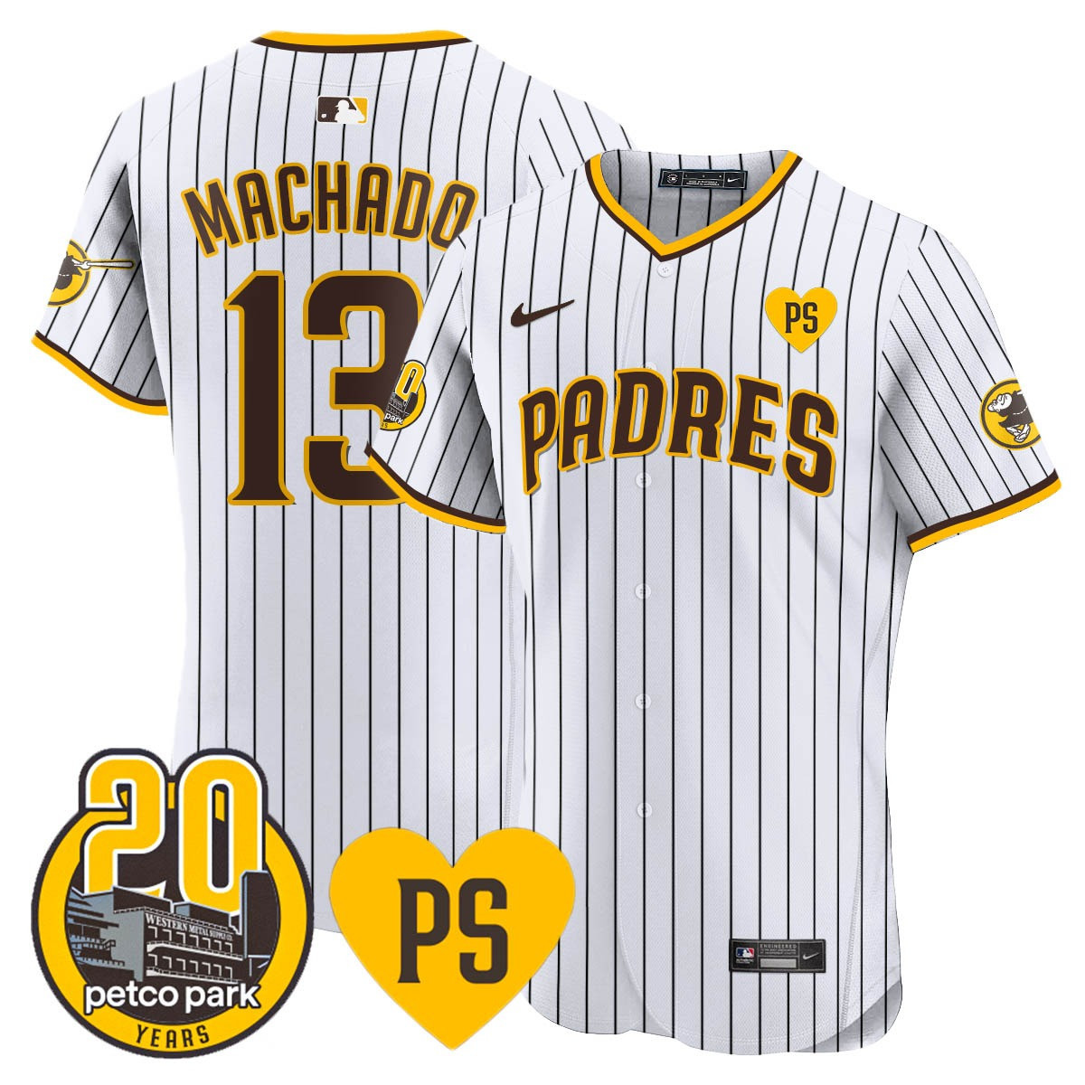 Manny Machado Men's San Diego Padres "For Peter" & Petco Park 20th Patch Vapor Premier Elite White Jersey