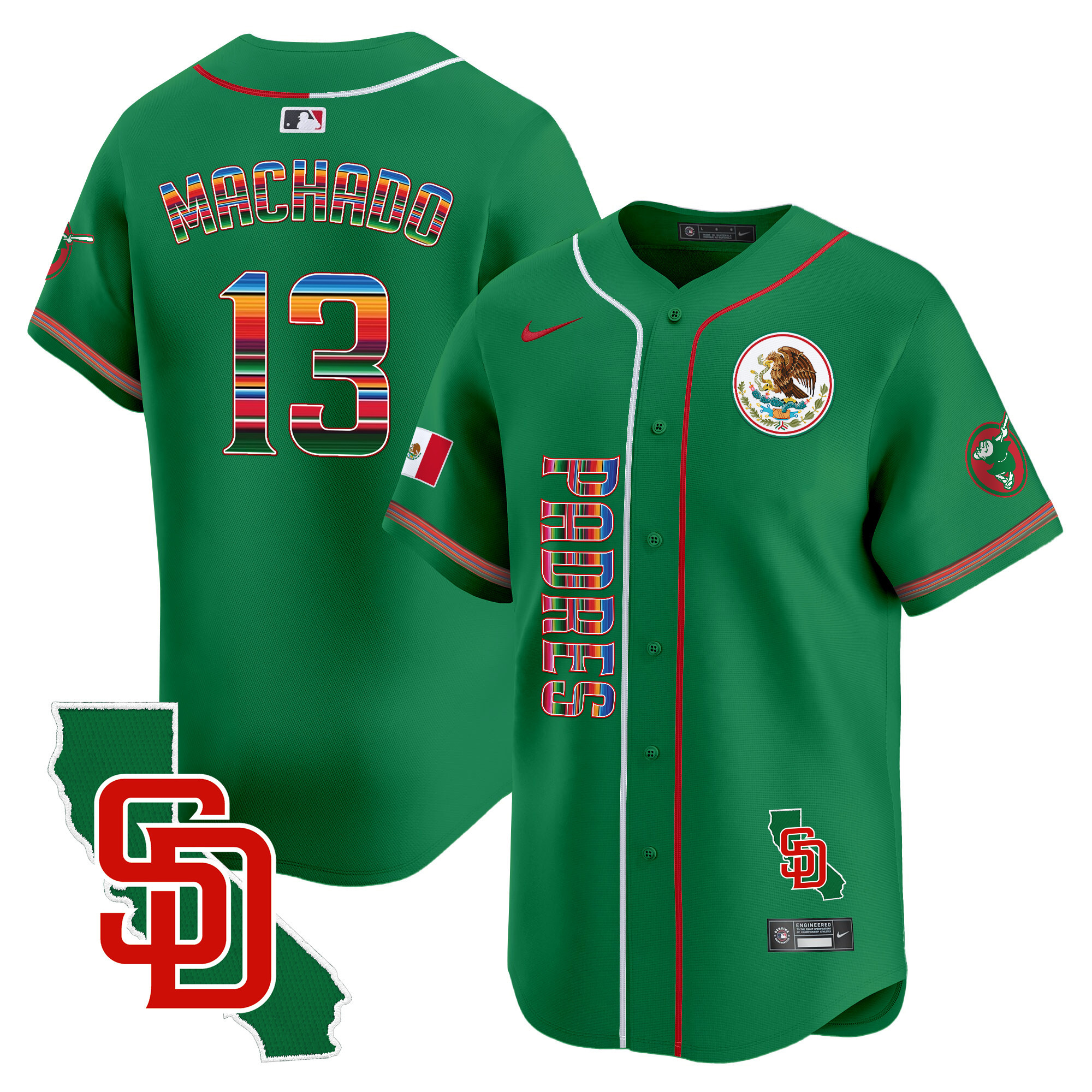 Manny Machado Men's San Diego Padres Mexico California Patch Vapor Premier Limited V2 Green Jersey