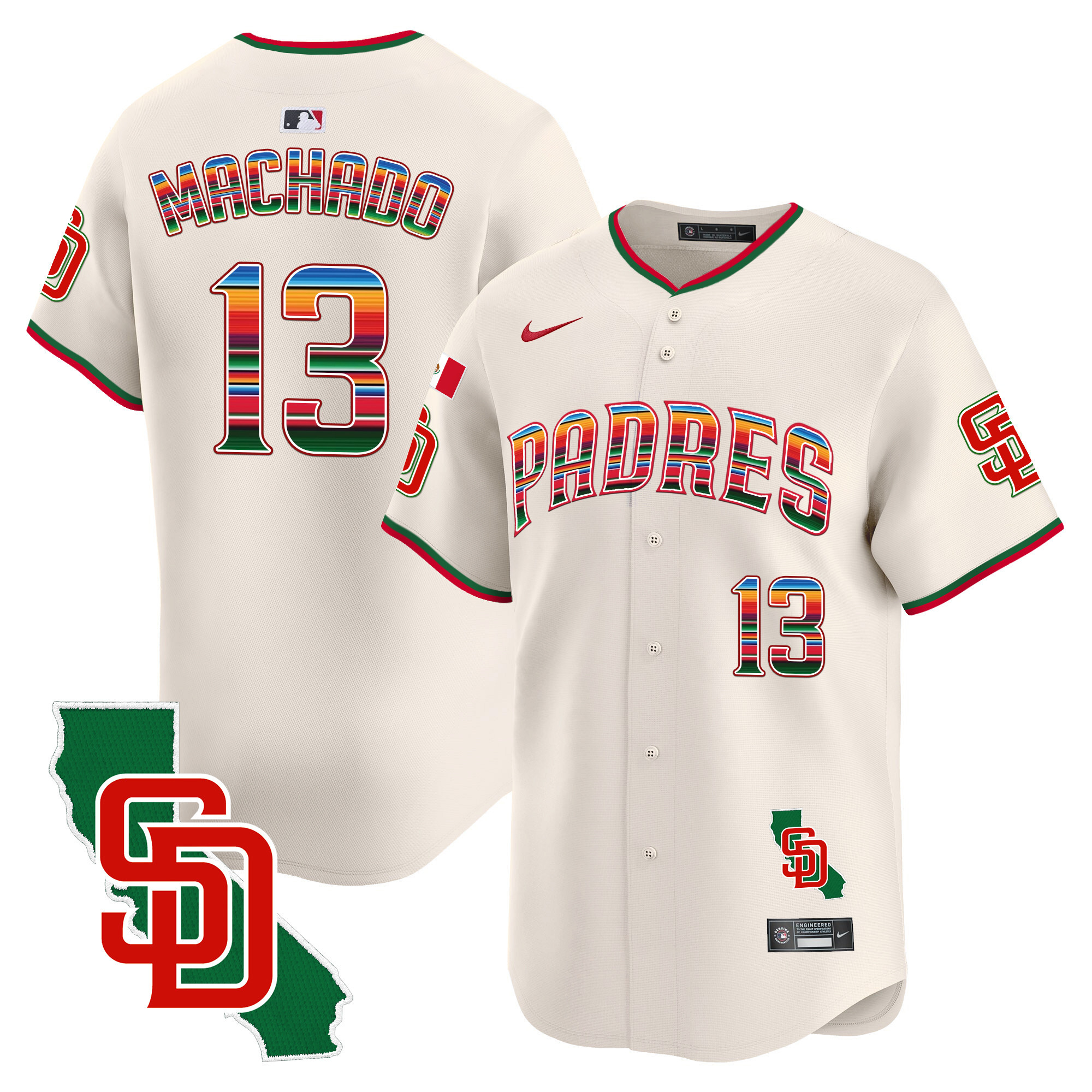 Manny Machado Men's San Diego Padres Mexico California Patch Vapor Premier Limited V3 Cream Jersey