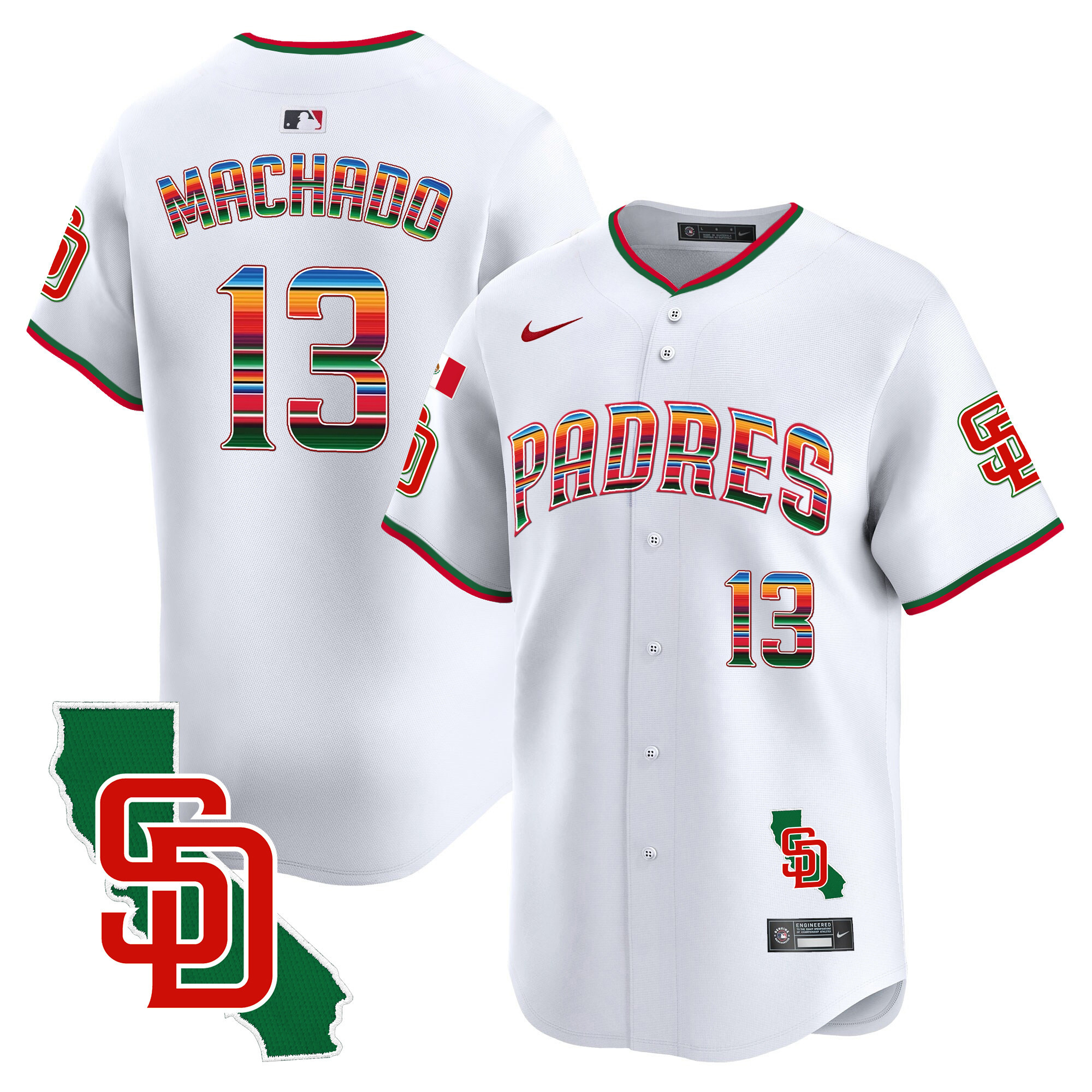 Manny Machado Men's San Diego Padres Mexico California Patch Vapor Premier Limited V3 White Jersey