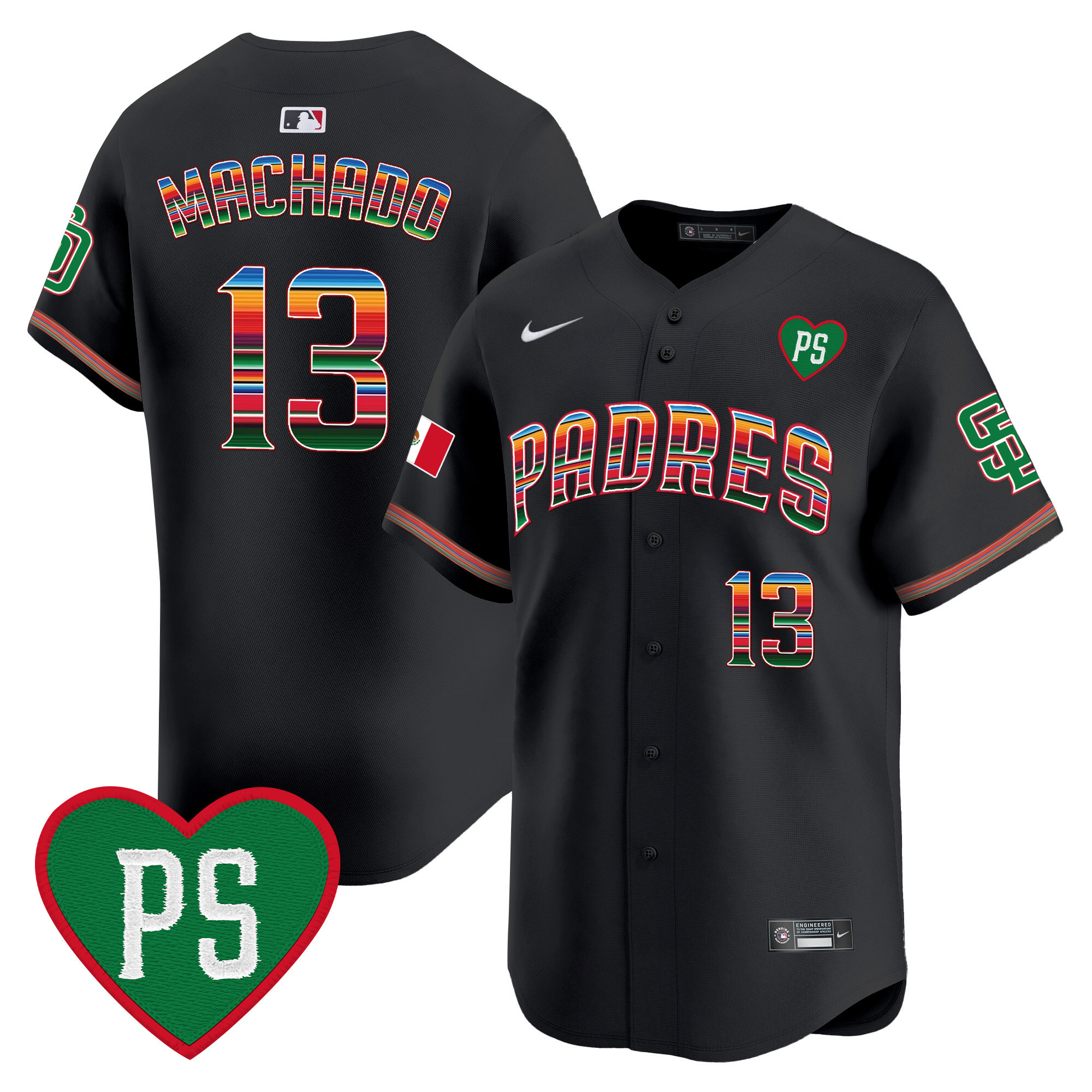 Manny Machado Men's San Diego Padres Mexico "For Peter" Patch Vapor Premier Limited Black Jersey