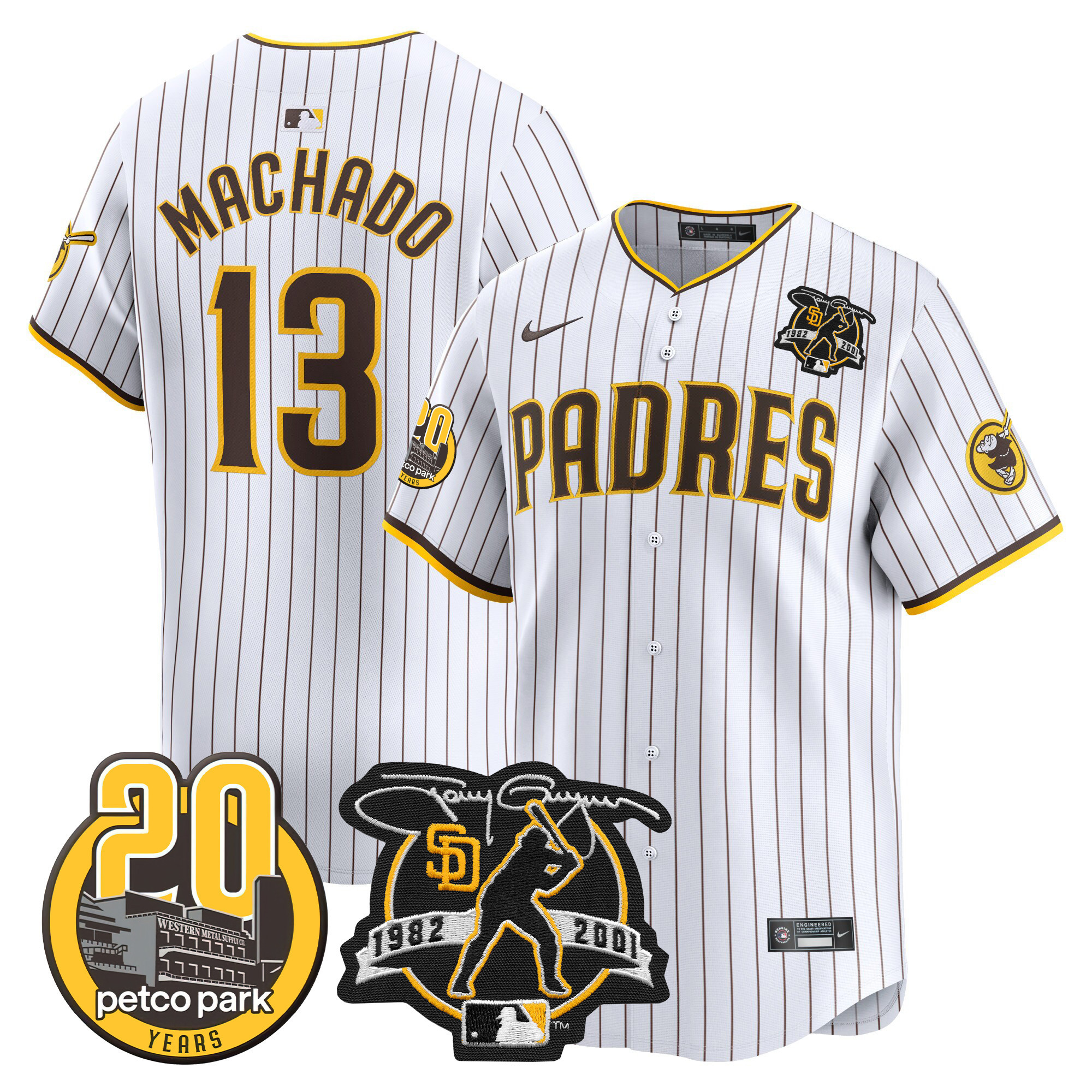 Manny Machado Men's San Diego Padres Tony Gwynn & Petco Park 20th Patch Vapor Premier Limited White Jersey