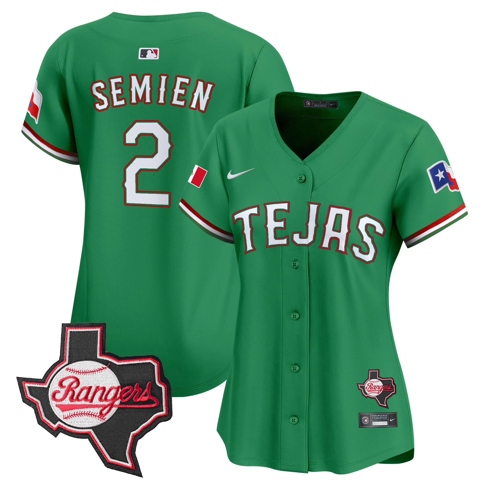 Marcus Semien Women's Texas Rangers Mexico Texas Patch Vapor Premier Limited Green Jersey