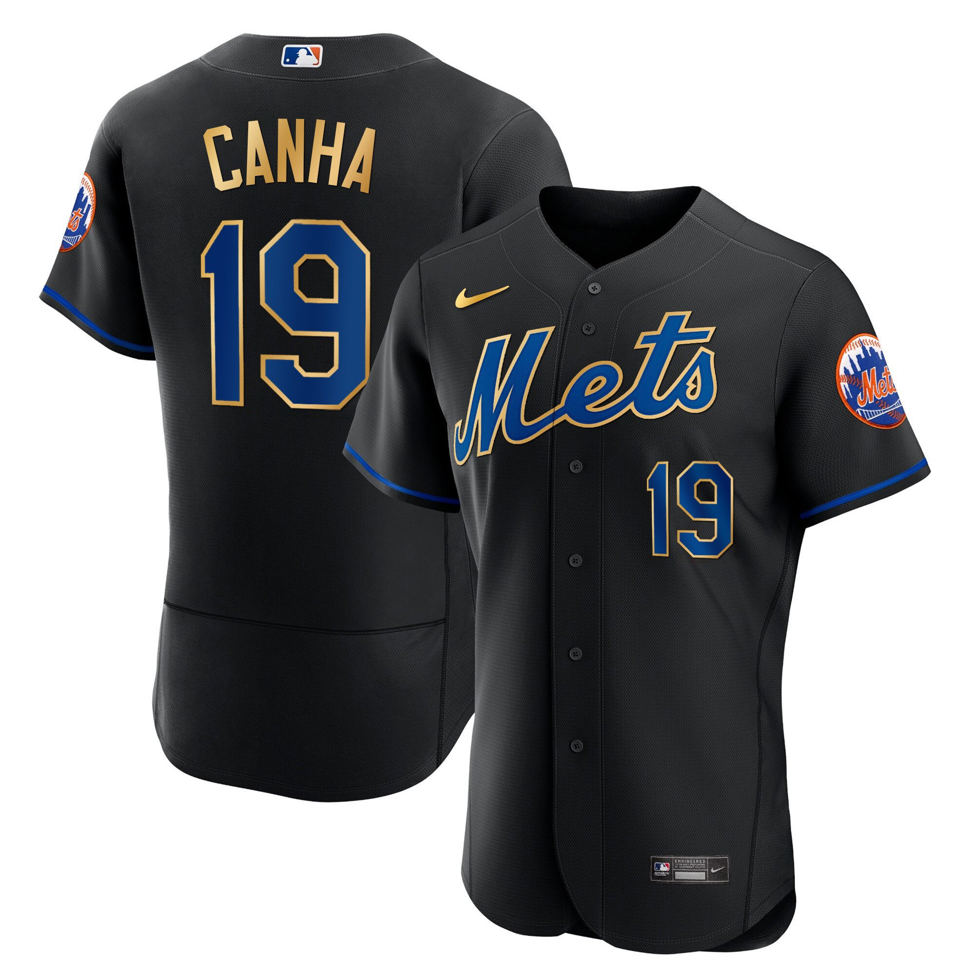 Mark Canha Men's New York Mets Gold Trim Flex Black Jersey