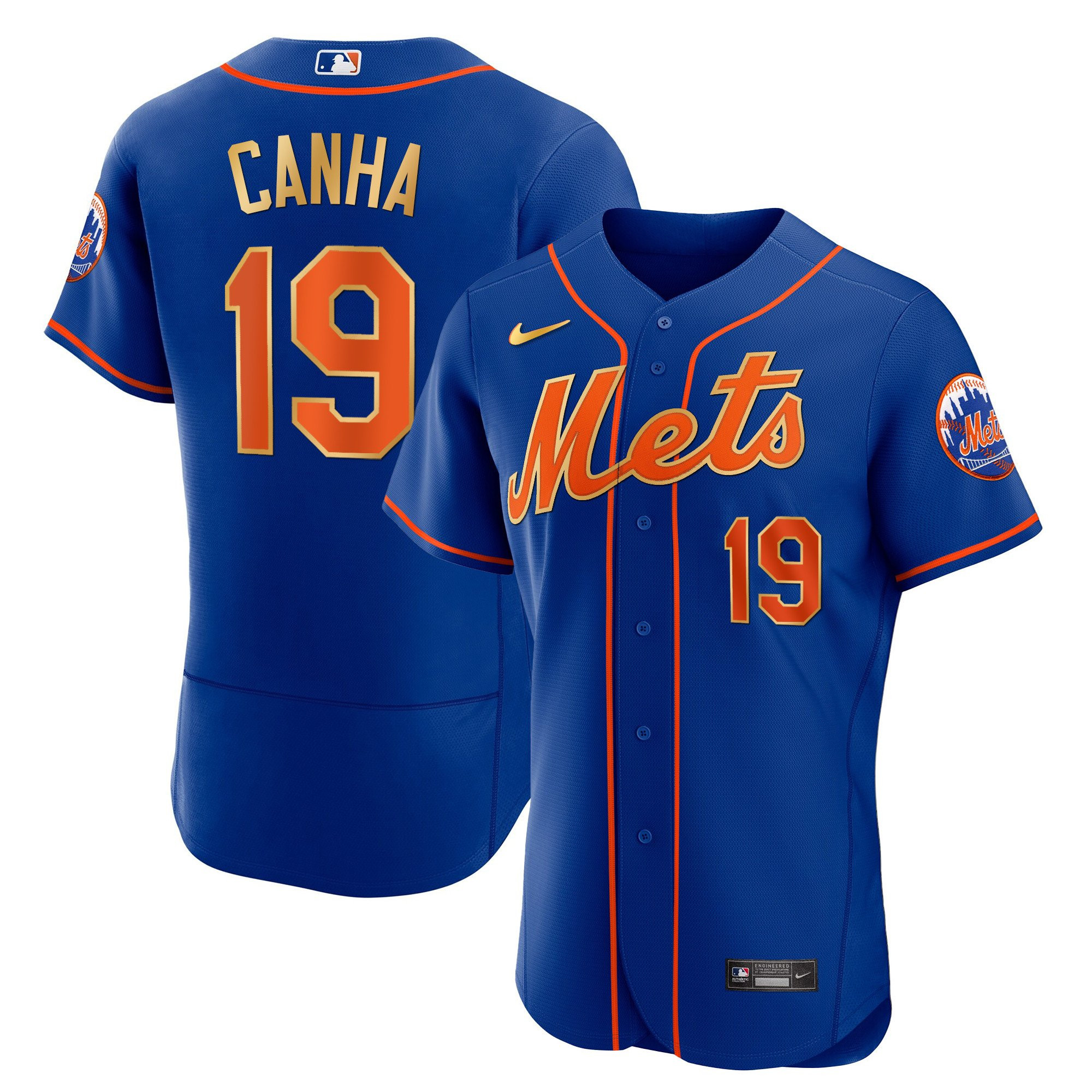 Mark Canha Men's New York Mets Gold Trim Flex Navy Jersey