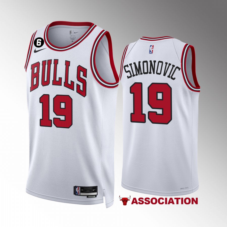 Marko Simonovic Chicago Bulls #19 White Jersey Association Edition NO.6 Patch