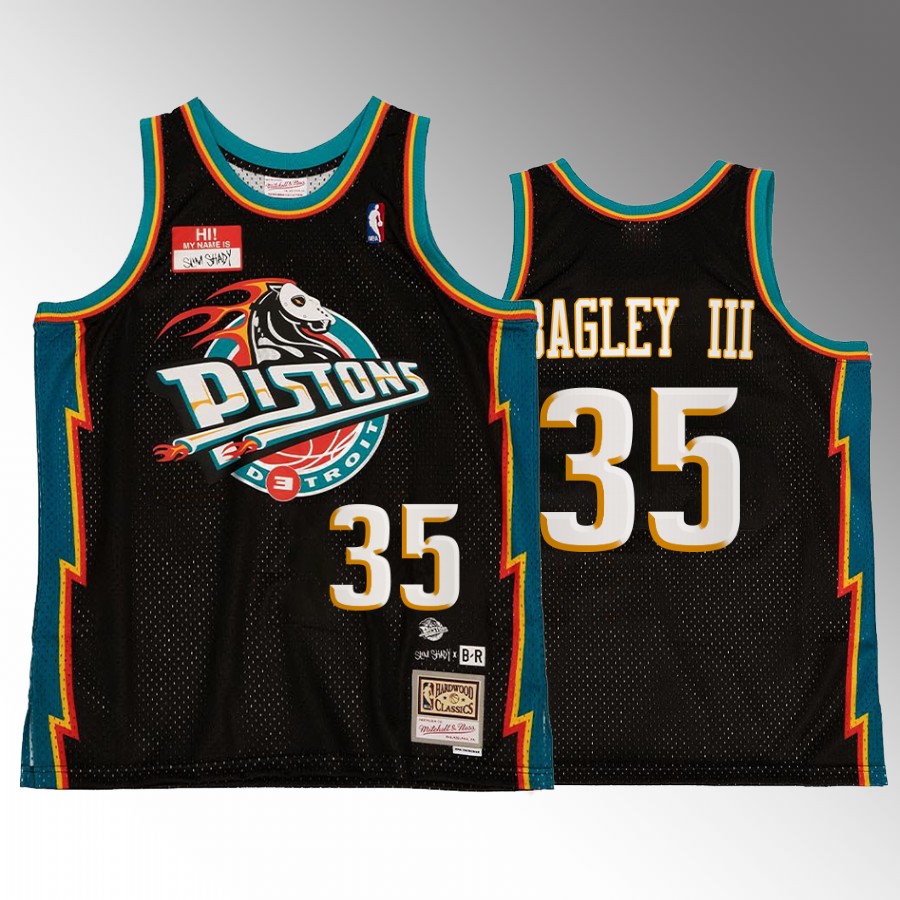 Marvin Bagley III #35 Detroit Pistons Bleacher Remix Black Hardwood Classics Jersey