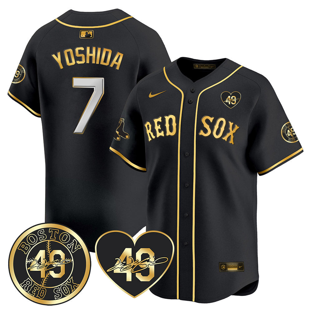 Masataka Yoshida Men's Boston Red Sox Tim Wakefield Memorial Patch Vaper Premier Limited Black Gold Jersey - All Stitched