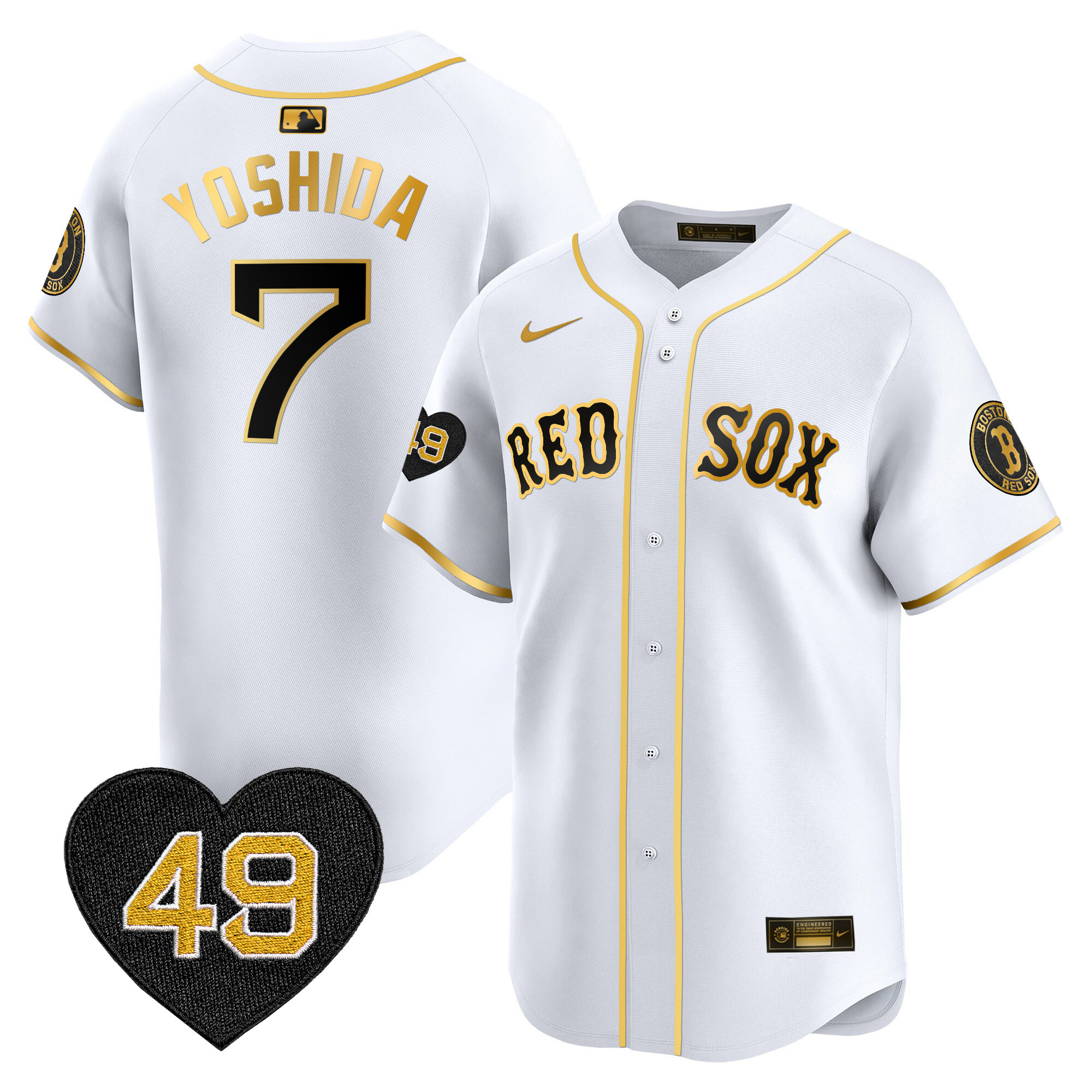 Masataka Yoshida Men's Boston Red Sox Tim Wakefield Patch Vapor Premier Limited White Gold Jersey - All Stitched
