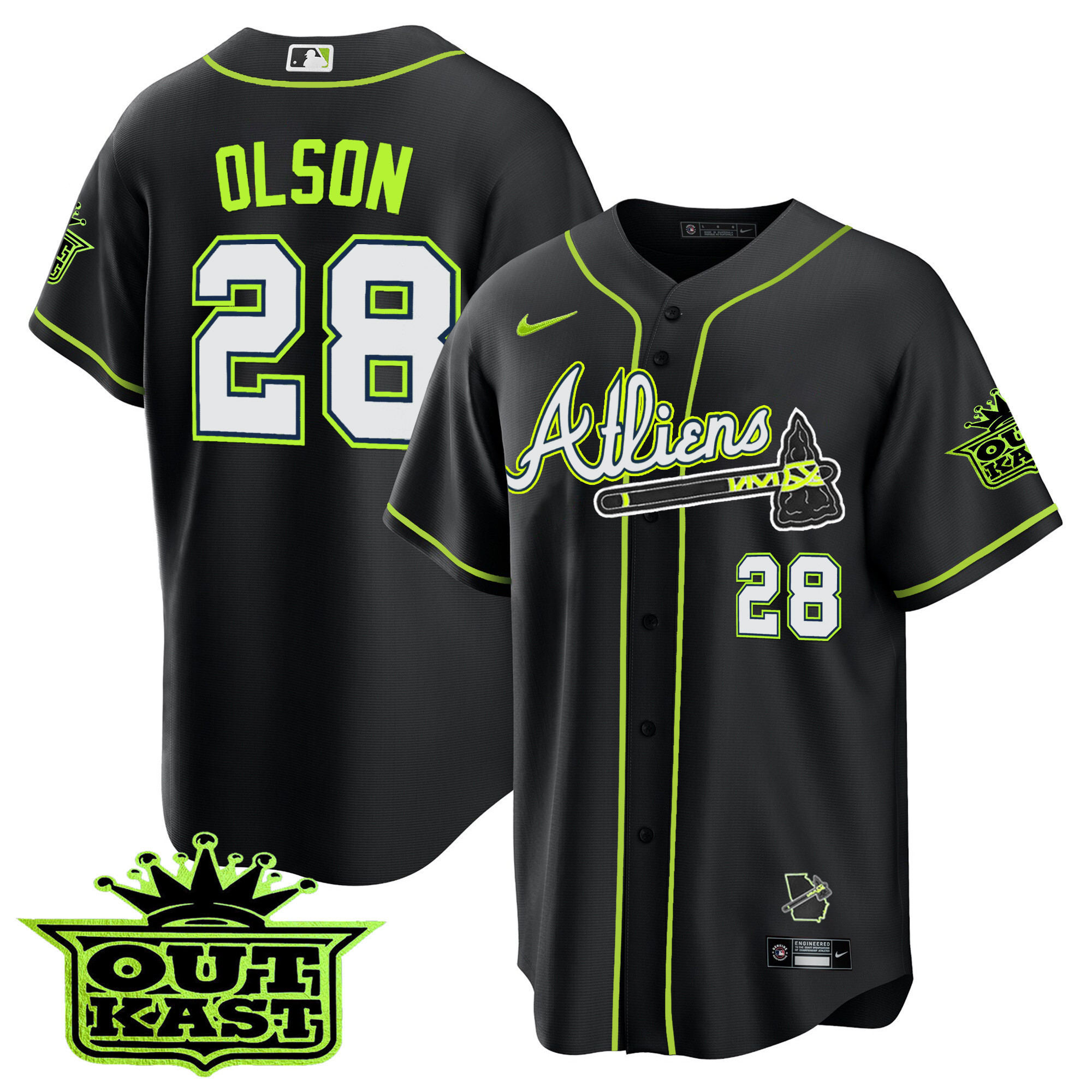 Matt Olson Men's Atlanta Braves Atliens Cool Base Black Jersey - All Stitched