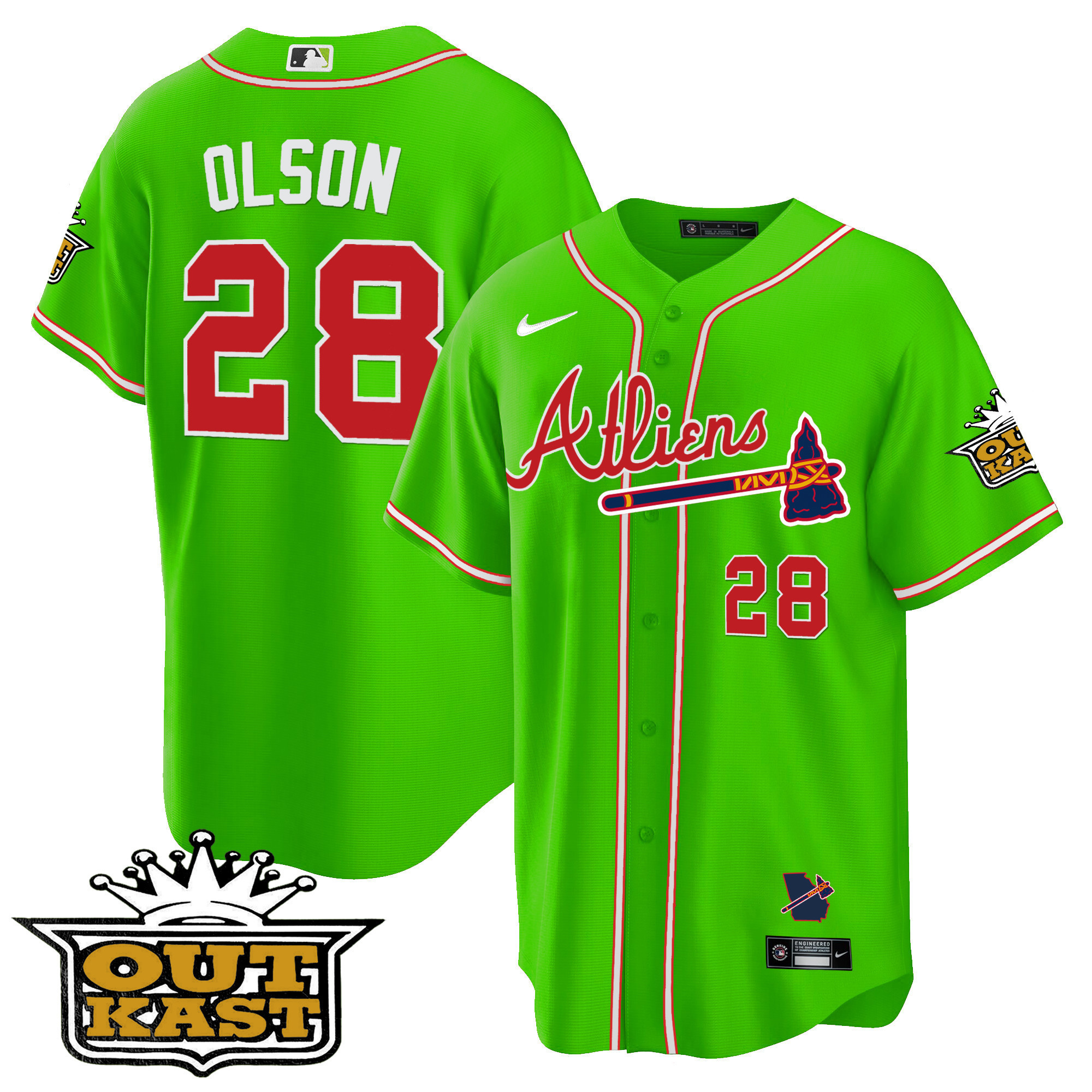 Matt Olson Men's Atlanta Braves Atliens Cool Base Bright Green Jersey - All Stitched