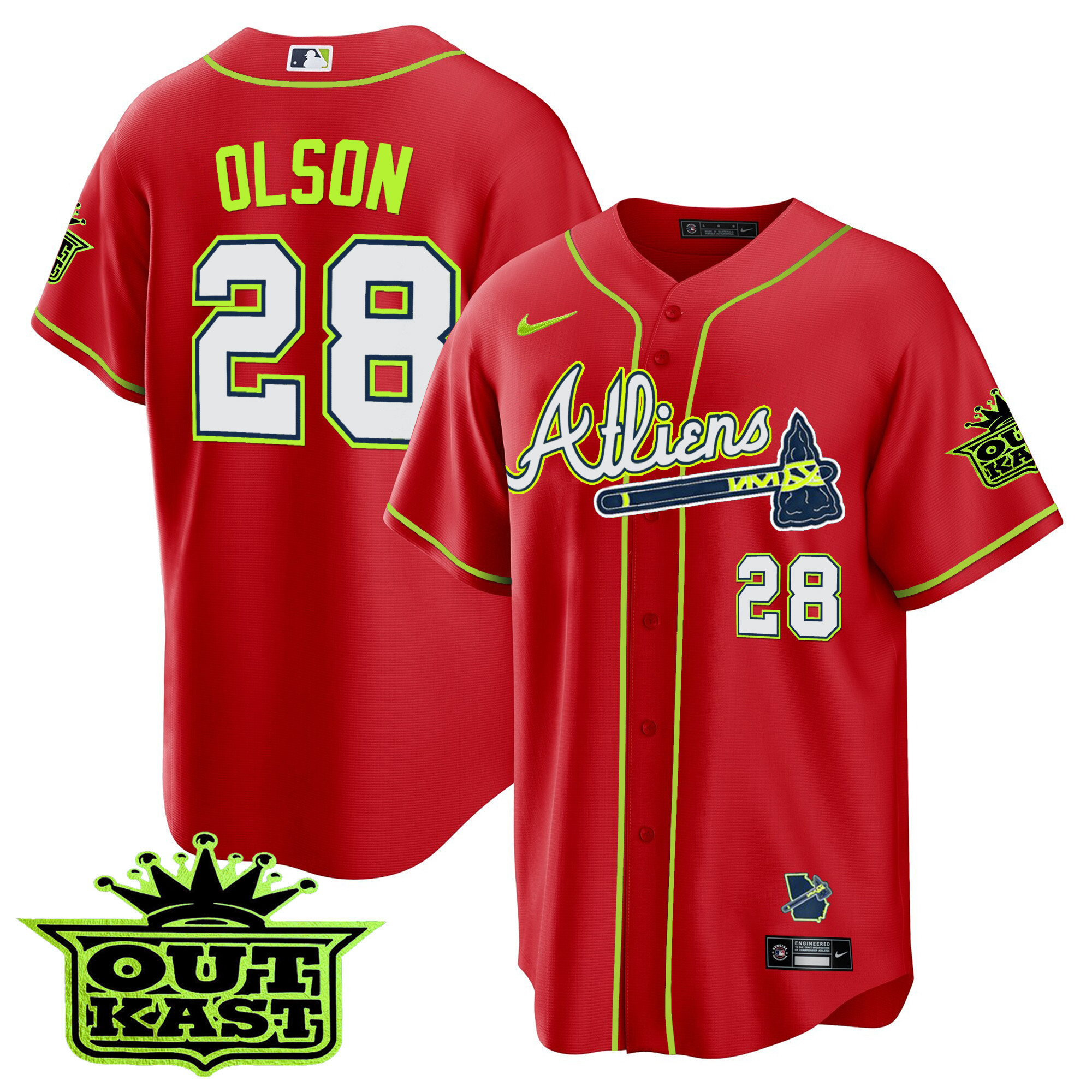 Matt Olson Men's Atlanta Braves Atliens Cool Base Red Jersey - All Stitched