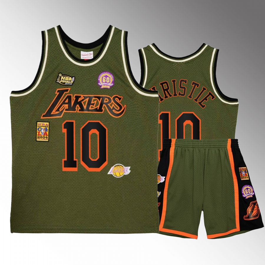 Max Christie #10 Los Angeles Lakers Military Flight patchs Green Shorts Set Jersey