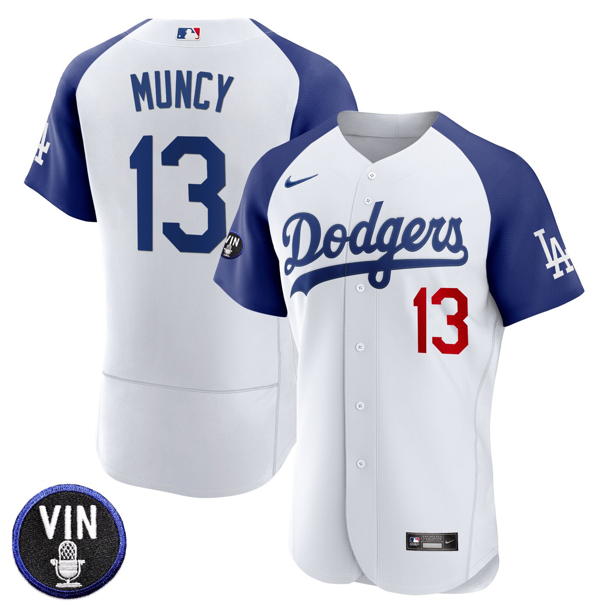 Max Muncy Men's Los Angeles Dodgers Vin Scully Patch Flex Base Alternate White Jersey
