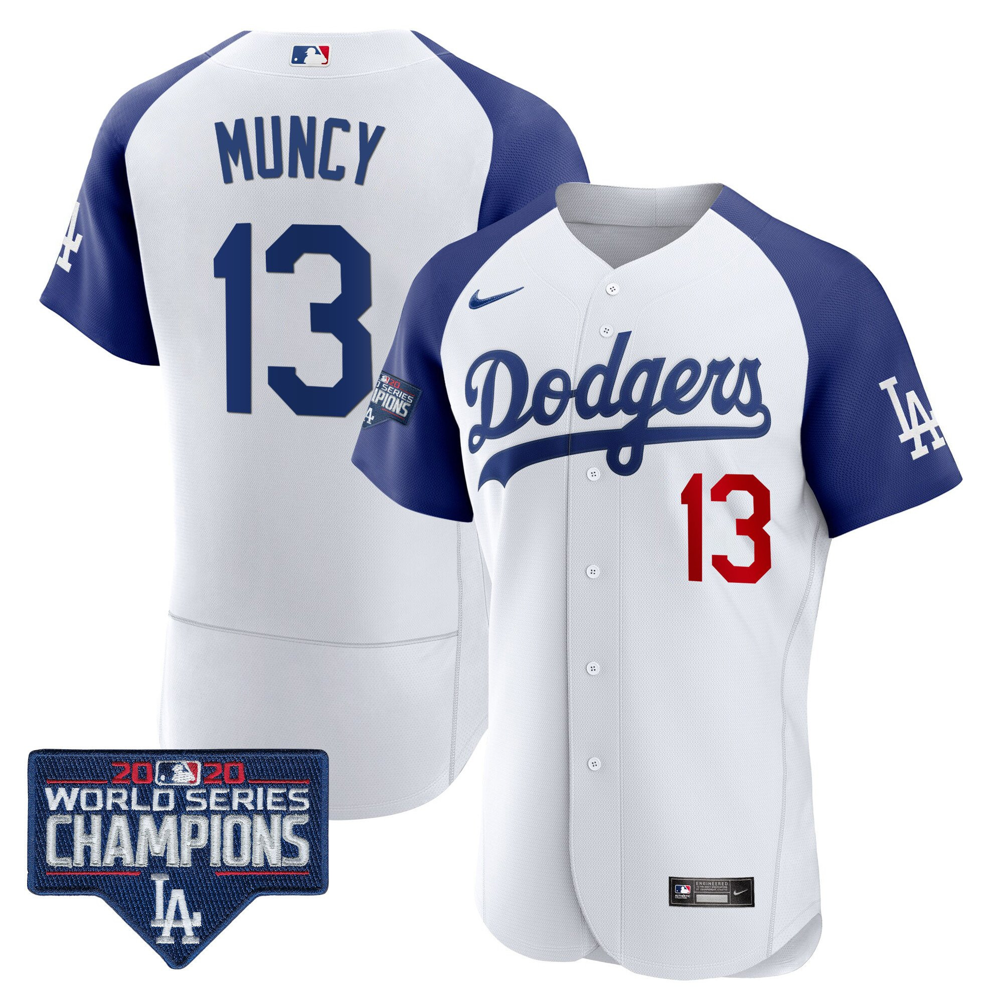 Max Muncy Men's Los Angeles Dodgers World Series Champions Patch Flex Base Alternate White Jersey