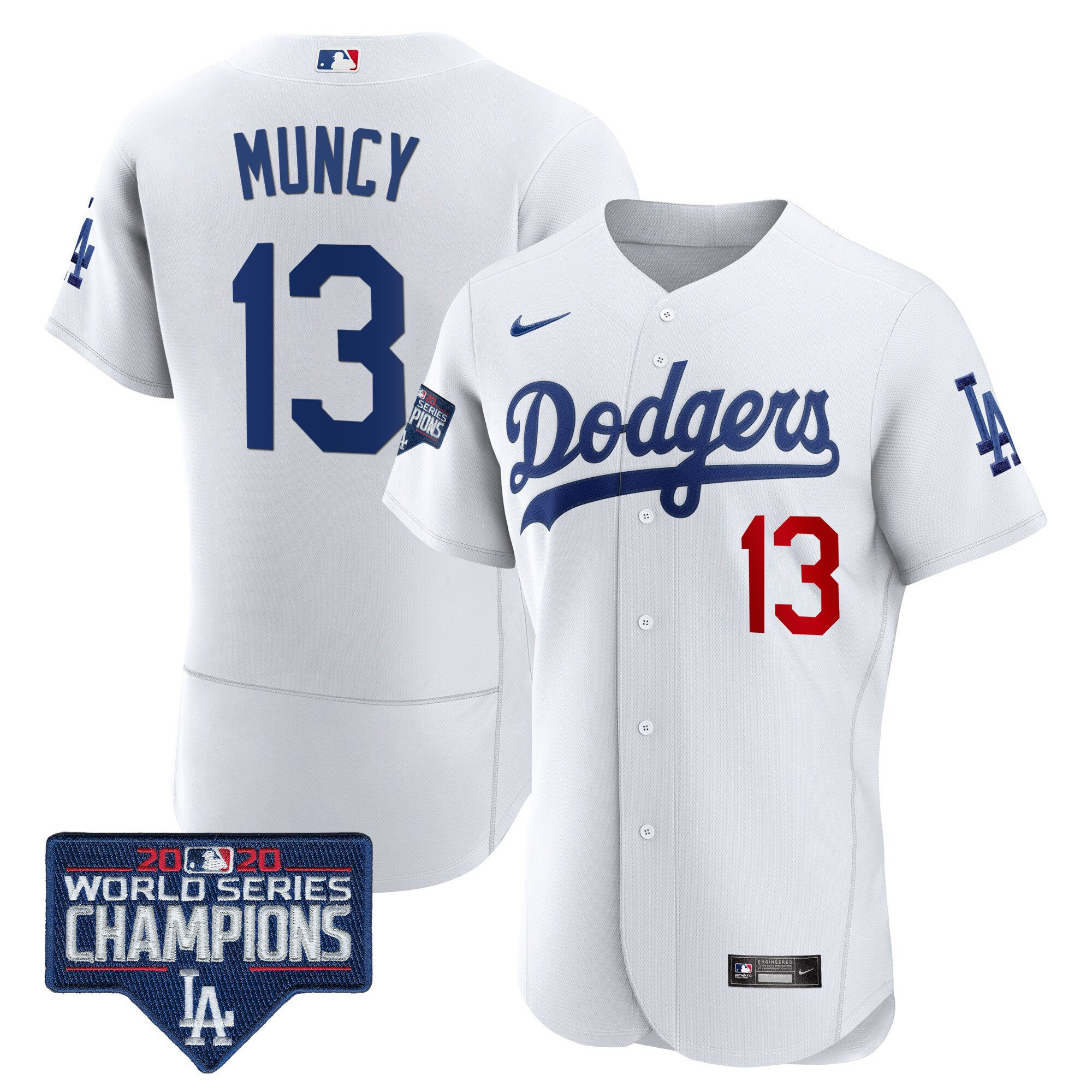 Max Muncy Men's Los Angeles Dodgers World Series Champions Patch Flex Base White Jersey