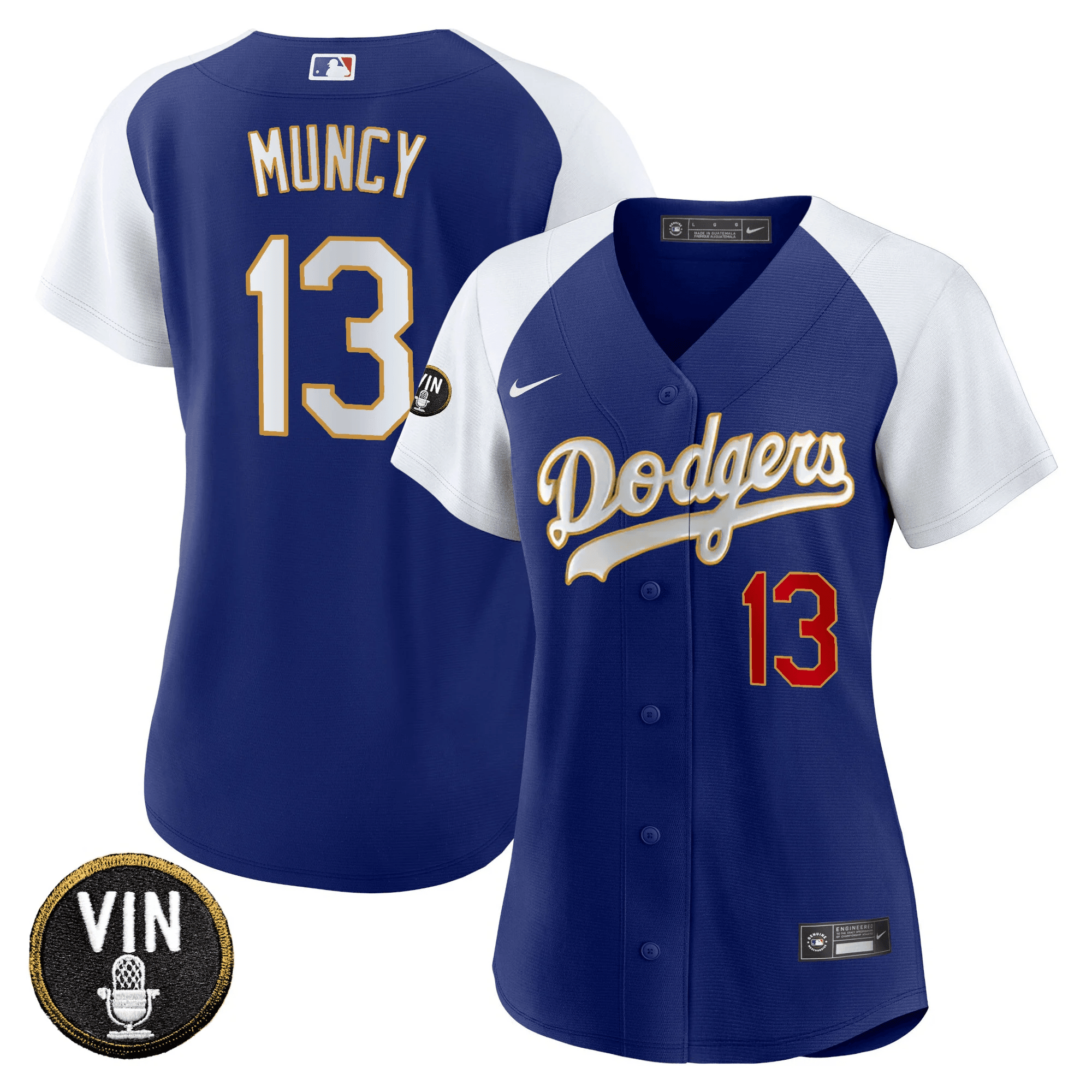 Max Muncy Women's Los Angeles Dodgers Vin Scully Patch Gold Trim Alternate Royal Jersey