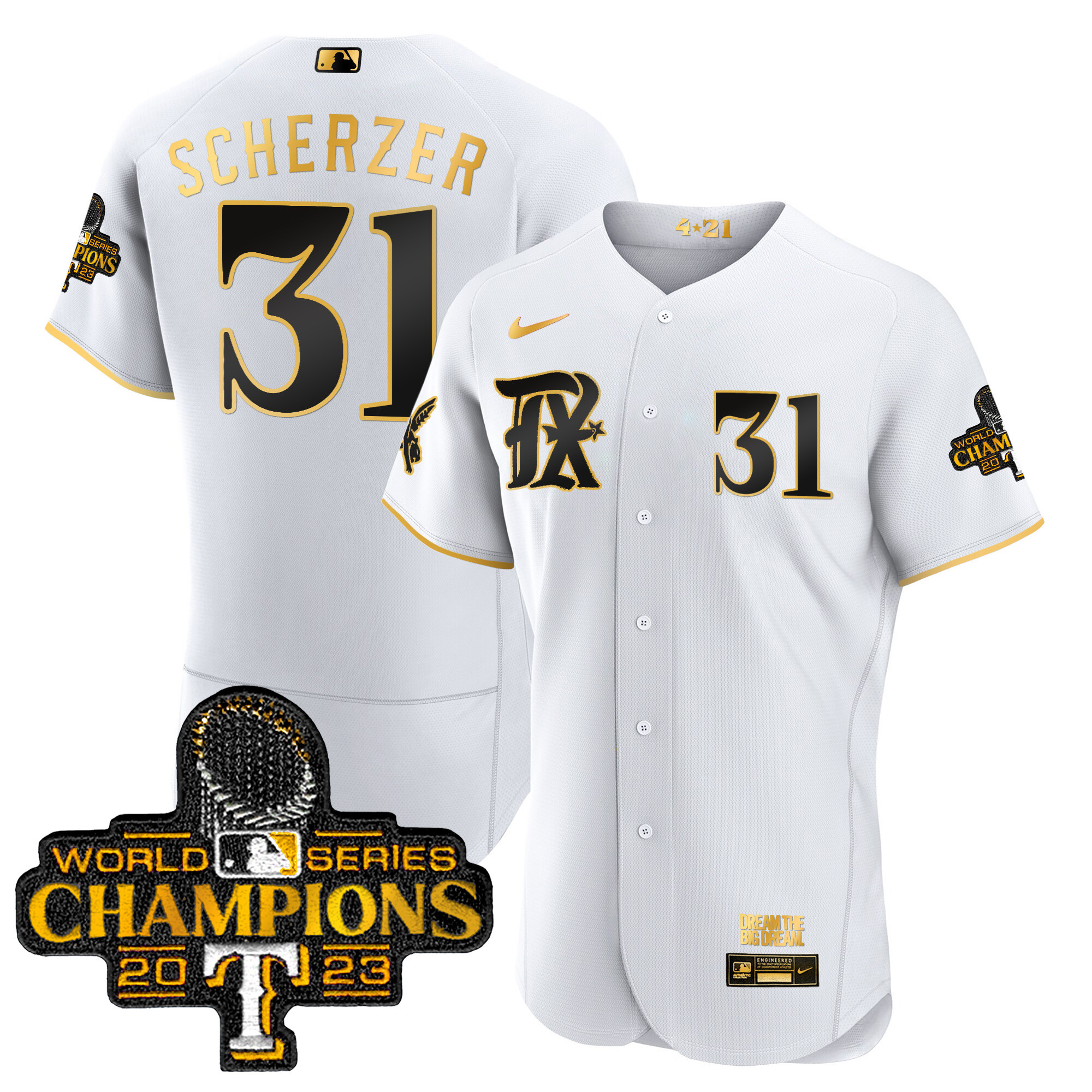 Max Scherzer Men's Texas Rangers World Series Champions City Connect Flex Gold White Gold Jersey