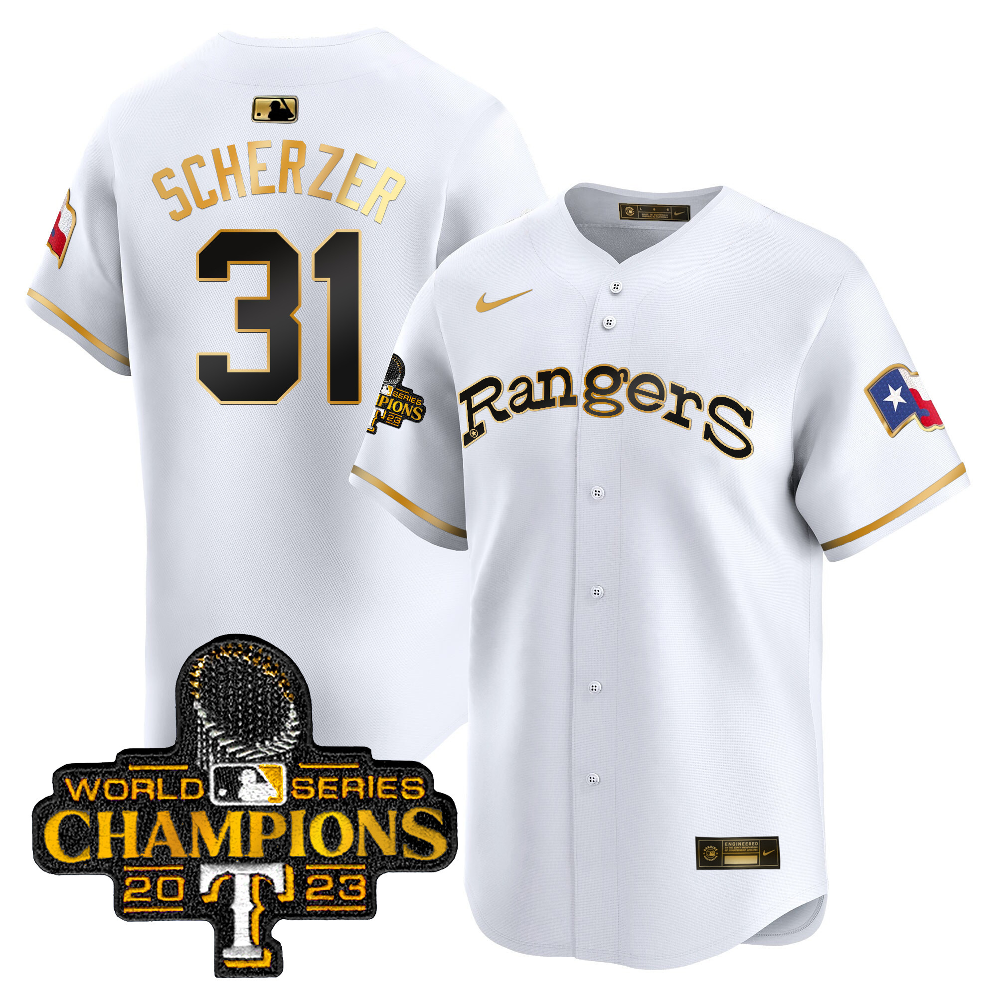Max Scherzer Men's Texas Rangers Throwback 1972 Vapor Premier Limited White Gold Jersey