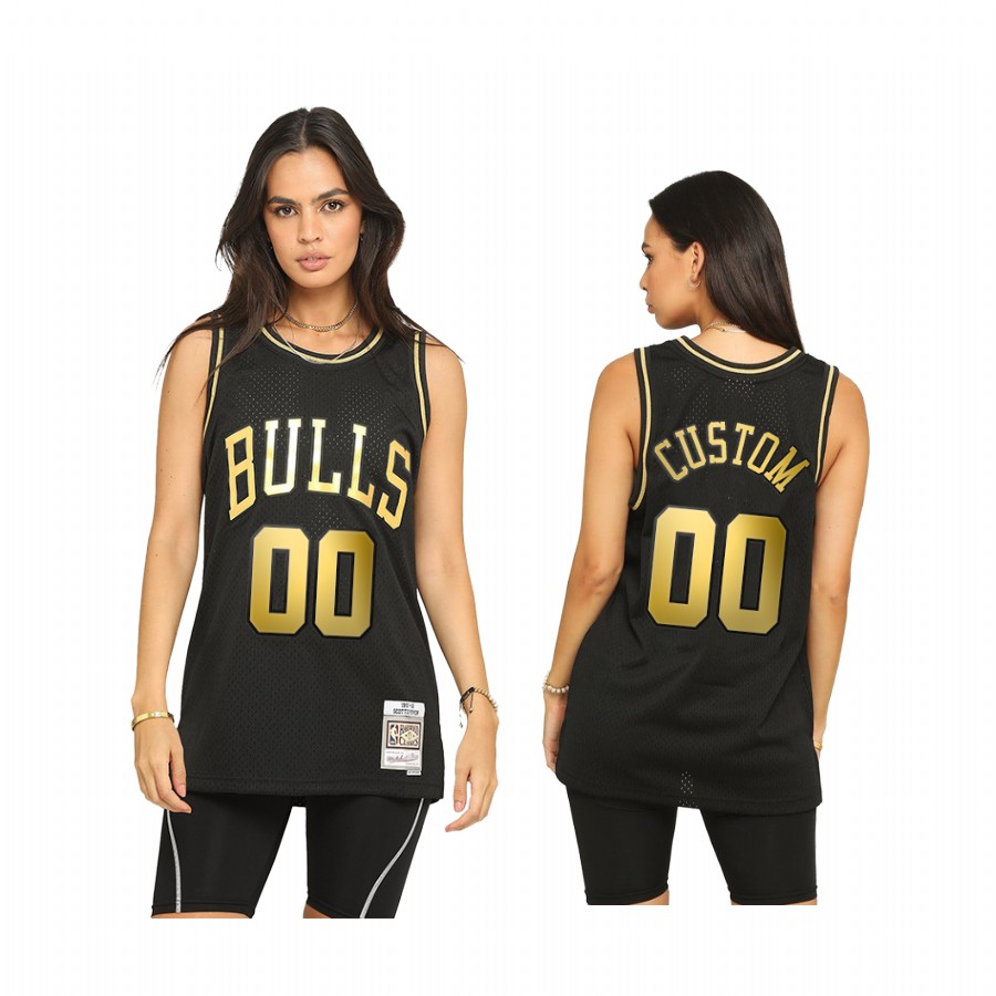 Men Custom Chicago Bulls Throwback Black Jersey Golden Limited Allocation