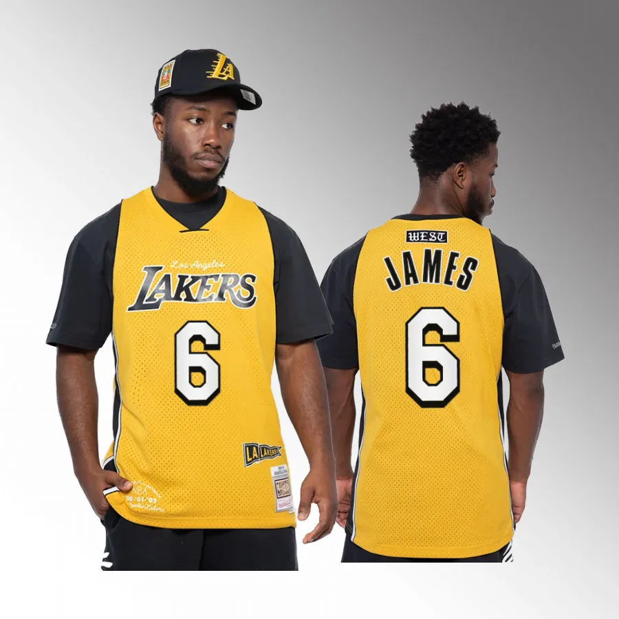 Men Los Angeles Lakers LeBron James Off Season #6 Gold Hardwood Classics Jersey