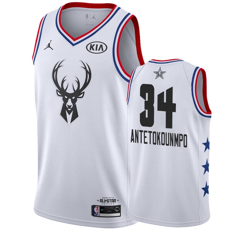 Men Milwaukee Bucks #34 Giannis Antetokounmpo All-Star Game Finished Jersey - White
