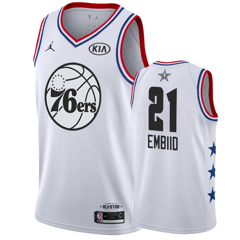 Men Philadelphia 76ers #21 Joel Embiid All-Star Game Finished Jersey - White