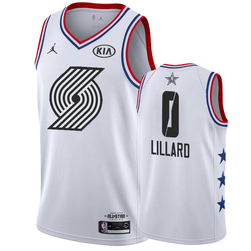 Men Portland Trail Blazers #0 Damian Lillard All-Star Game Finished Jersey - White