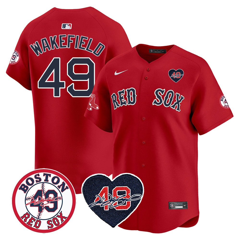 Men's Boston Red Sox Tim Wakefield Memorial Patch Vaper Premier Limited Jersey - All Stitched