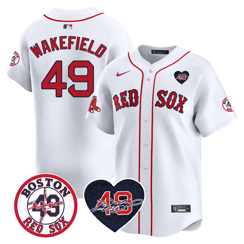 Men's Boston Red Sox Tim Wakefield Memorial Patch Vaper Premier Limited White Jersey - All Stitched