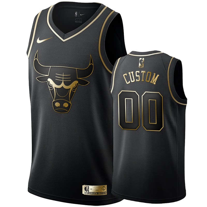 Men's Chicago Bulls Custom Black #00 Golden Edition Swingman Jersey
