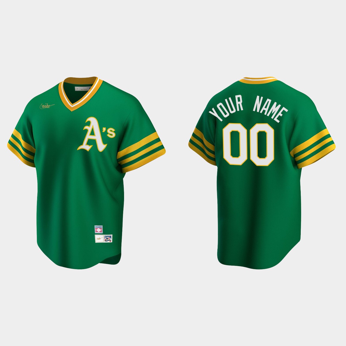 Men's Custom #00 Oakland Athletics Cooperstown Collection Road Jersey - Kelly Green
