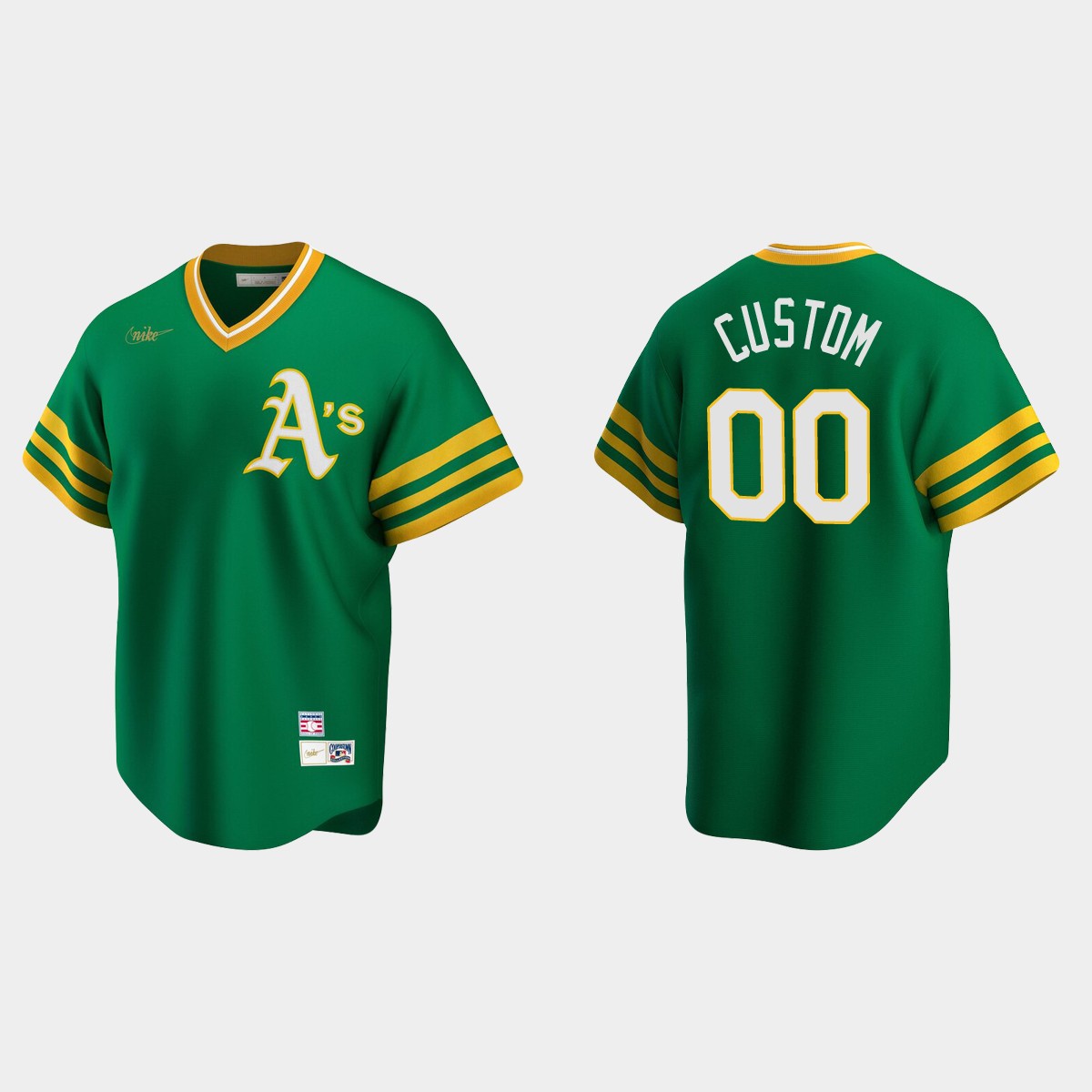 Men's Custom Oakland Athletics Cooperstown Collection Road Jersey - Kelly Green