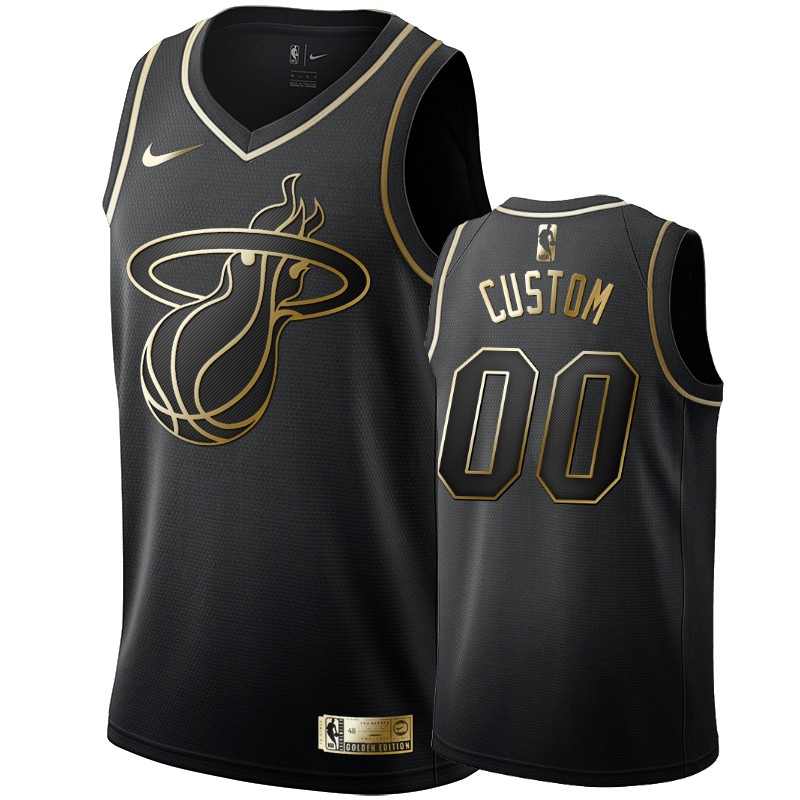 Men's Miami Heat Custom Black #00 Golden Edition Swingman Jersey