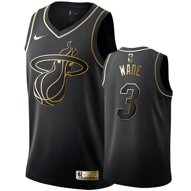 Men's Miami Heat Dwyane Wade Black #3 Golden Edition Swingman Jersey