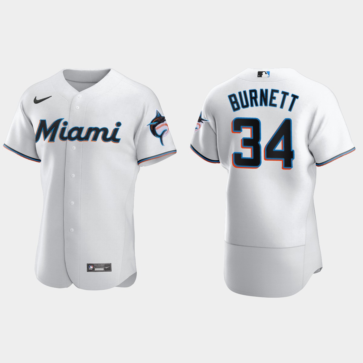 Men's Miami Marlins A.J. Burnett White Retired Player Jersey