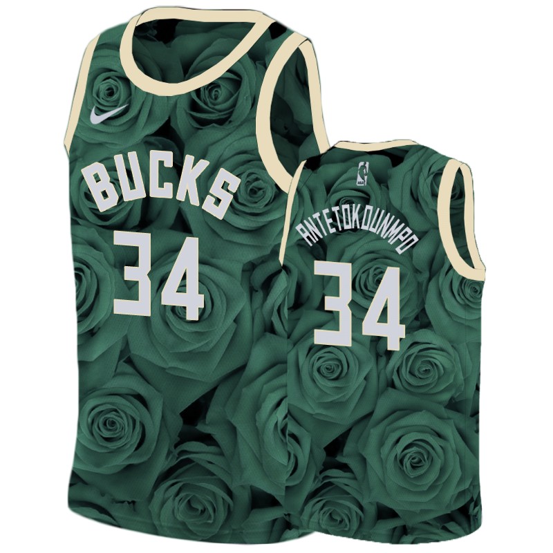 Men's Milwaukee Bucks Giannis Antetokounmpo Green National Flower Jersey